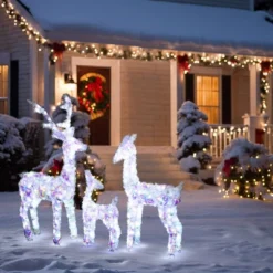 LuxenHome 3-Piece Multi-Color Snowflake Deer Family Outdoor Holiday Decoration With 340 Lights White, Multi -National Tree Company Store GUEST fd62fc72 2839 40e6 925e ab0cae435248