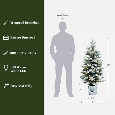 LuxenHome 4Ft Artificial Flocked Fir Christmas Tree Potted With Battery-Operated Lights Green 3 LuxenHome 4Ft Artificial Flocked Fir Christmas Tree Potted With Battery-Operated Lights Green - Image 3